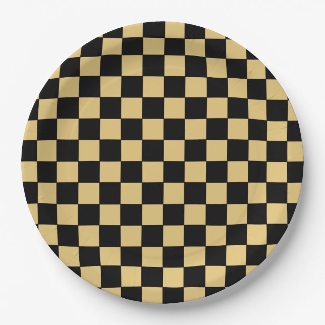Black and Gold Chequered Paper Plate (Front)
