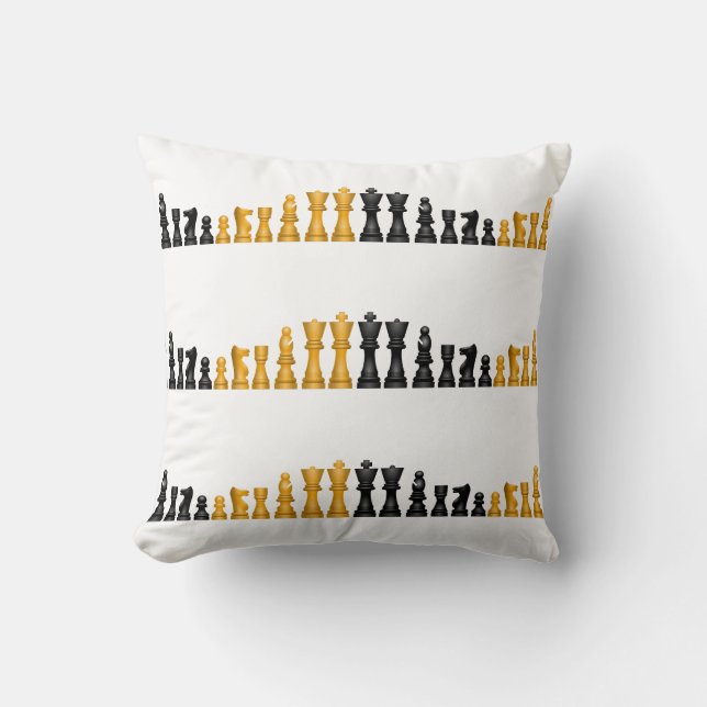 Black and Gold Chess Pieces Throw Pillow (Front)