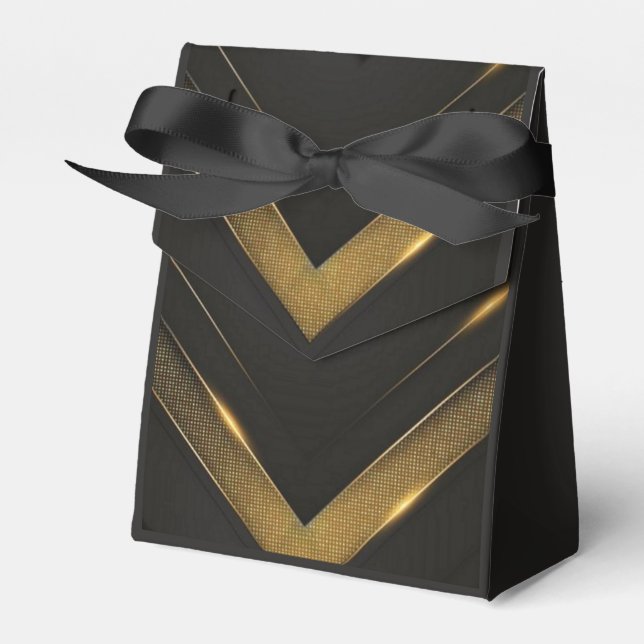 Black And Gold Chevron Favour Box (Front Side)
