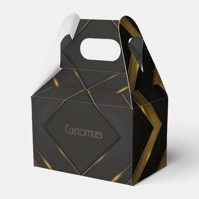 Black And Gold Chevron Gable  Favour Box (Front Side)