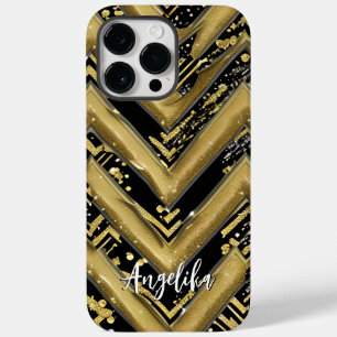 Black and Gold Chevron Personalised Name Case-Mate iPhone 14 Pro Max Case