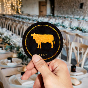 Black and Gold Chic Beef Wedding Food Choice Classic Round Sticker