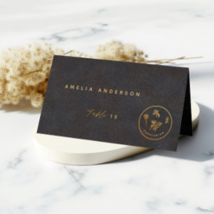 Black and Gold Chic Vegetarian Wedding Food Choice Place Card