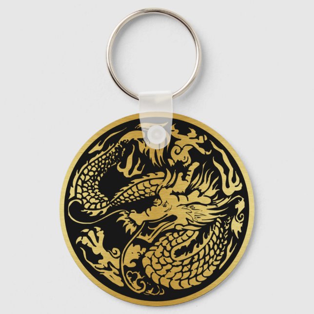 Black and Gold Chinese Dragon key-chain Key Ring (Front)