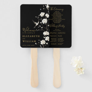 Black And Gold Chinoiserie Floral Wedding Program Hand Fan