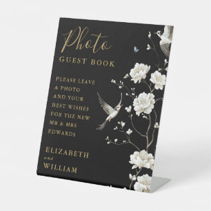 Black And Gold Chinoiserie Photo Guest Book Pedestal Sign