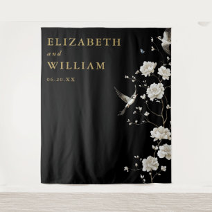 Black And Gold Chinoiserie Wedding Photo Backdrop Tapestry