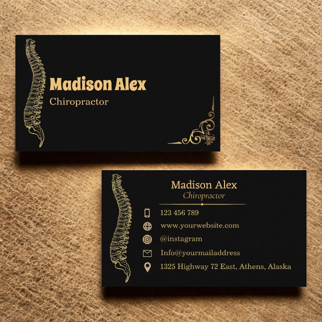 Black and Gold Chiropractor Spine Therapist Business Card (Creator Uploaded)