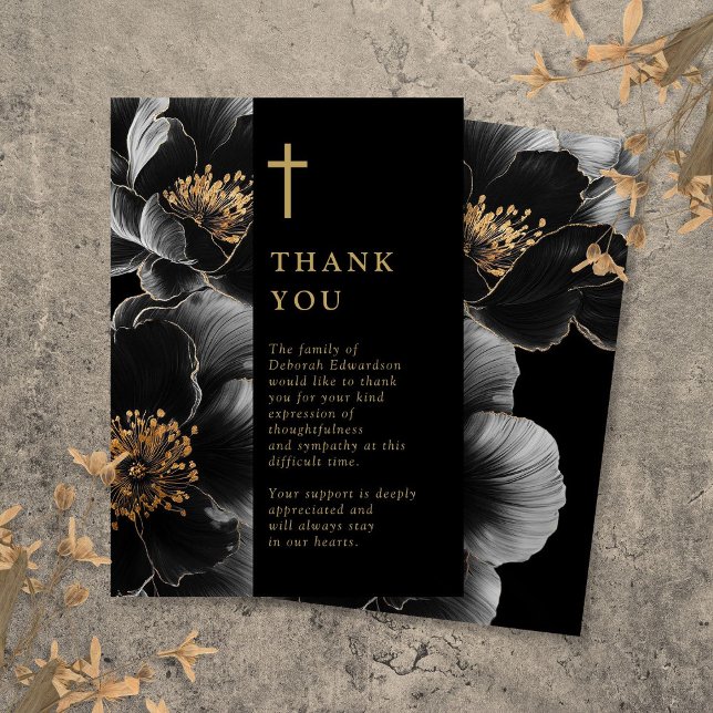 Black And Gold Christian Celebration Of Life Thank You Card (Black And Gold Christian Celebration Of Life Thank You Card)