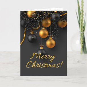 Black and Gold Christmas Balls Elegant Glitter   Holiday Card