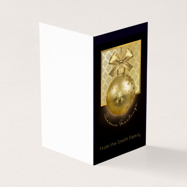 Black and Gold Christmas Bauble Personalized card (Outside)