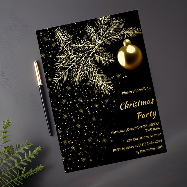 Black and Gold Christmas party Invitation (Creator Uploaded)