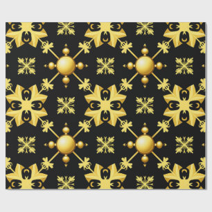 Black And Gold Christmas Star Snowflake Holiday Wrapping Paper