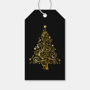 Black and Gold Christmas Tree Elegant Gift Tags