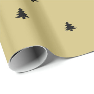 Black and Gold Christmas Tree Font Pattern Wrapping Paper