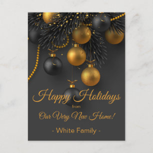 Black and Gold Christmas We Have Moved New Home Postcard