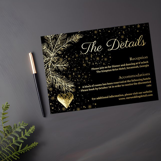 Black and Gold Christmas Wedding Details card (Creator Uploaded)