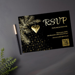 Black and Gold Christmas Wedding QR code RSVP
