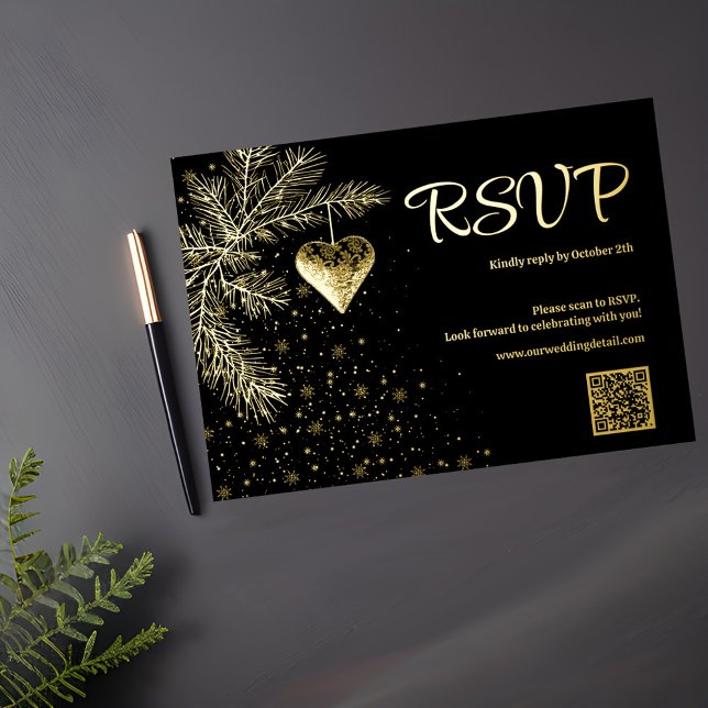 Black and Gold Christmas Wedding QR code RSVP (Creator Uploaded)
