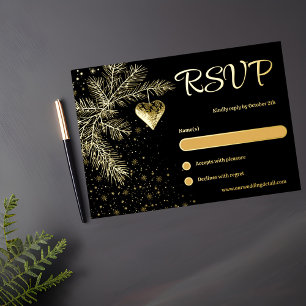 Black and Gold Christmas Winter Wedding RSVP