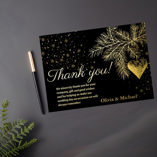 Black and Gold Christmas Winter Wedding Thank you  (Creator Uploaded)