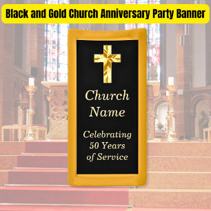 Black and Gold Church Anniversary Party  Banner
