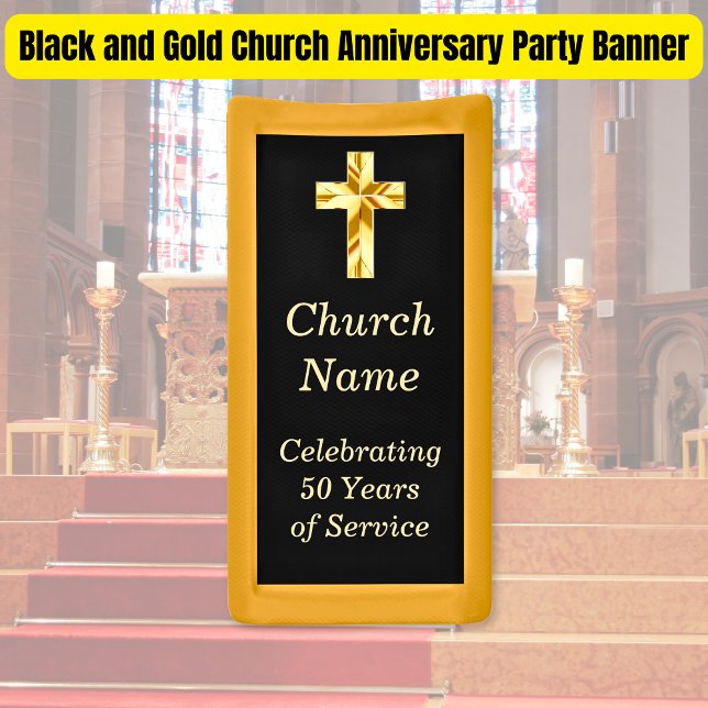 Black and Gold Church Anniversary Party  Banner (Black and Gold Church Anniversary Party Banner)