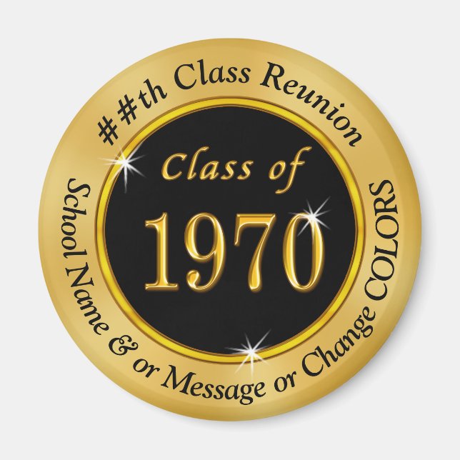 Black and Gold Class of 1970 Gifts, Class Reunion Magnet (Front)