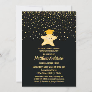 Black and Gold Class of 2023 Super Star Graduation Invitation