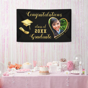 Black and Gold Class of 2025 Grad Photo Graduation Banner