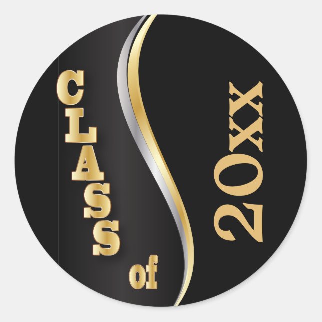 Black and Gold Class of 20XX Classic Round Sticker (Front)