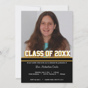Black and Gold Class Of Graduation Party Invite