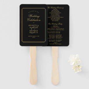 Black And Gold Classic Art Deco Wedding Program Hand Fan