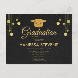 Black And Gold Classic Graduation Cap Party Postcard