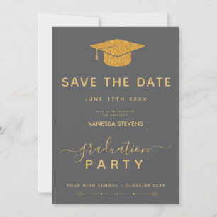 Black And Gold Classic Graduation Save the Date Invitation