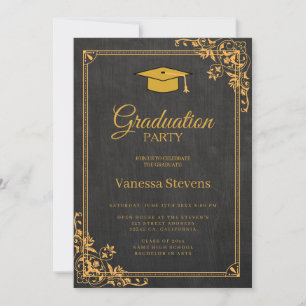 Black And Gold Classic Photo Graduation Invitation