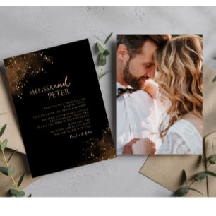 Black And Gold Classic photo Wedding Invitation