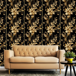 Black and Gold Classy Elegant Floral Pattern Wallpaper