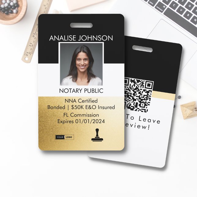 Black and Gold Classy Notary Signing Agent ID Badg Badge (Creator Uploaded)