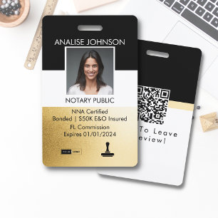 Black and Gold Classy Notary Signing Agent ID Badg ID Badge