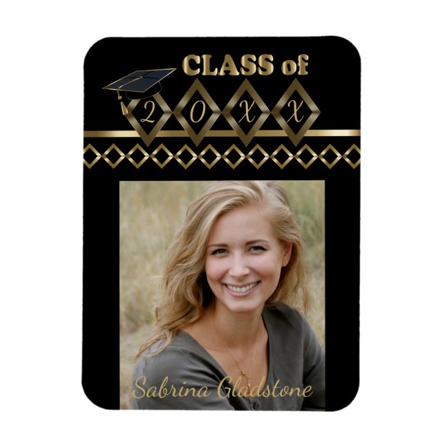 Black and Gold Classy Photo Graduation -20XX Magnet (Vertical)