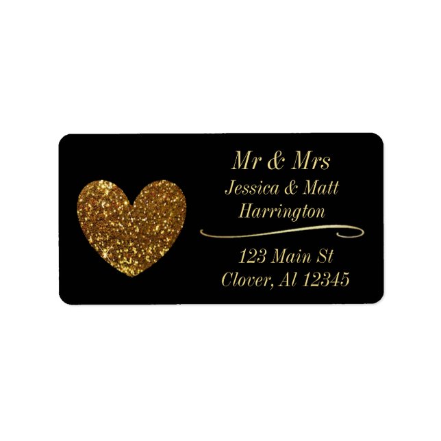 Black and Gold Classy Return Mailing Address Label (Front)
