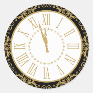 BLACK AND GOLD CLOCK FACE CLASSIC ROUND STICKER