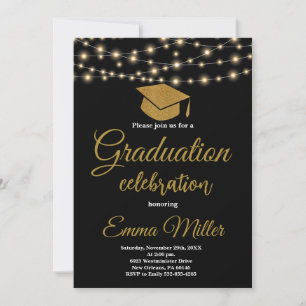 Black and Gold College Graduation Invitation