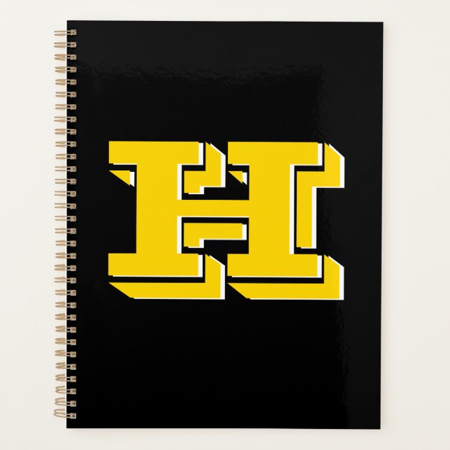 Black and Gold Collegiate Color Style Monogram Planner (Front)