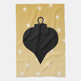 Black and Gold Colour Christmas Design. Tea Towel