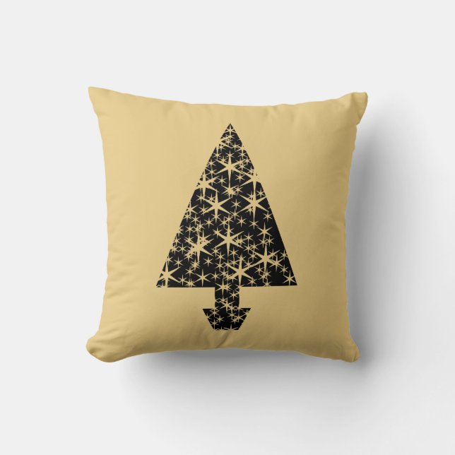 Black and Gold Colour Christmas Tree Design. Cushion (Front)