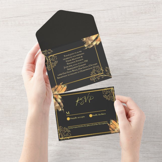 Black and Gold Colour Splash Wedding Invitation (Tearaway)
