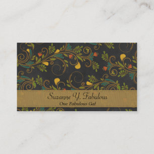 Black and Gold Colourful Flower Vines Business Card