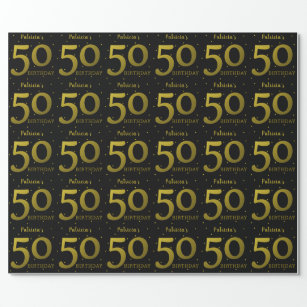 Black And Gold Confetti 50th Birthday Wrapping Paper